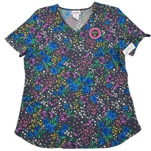 Scrubstar Size Medium Women's Flower Blooming Petals V-Neck Scrub Top New
